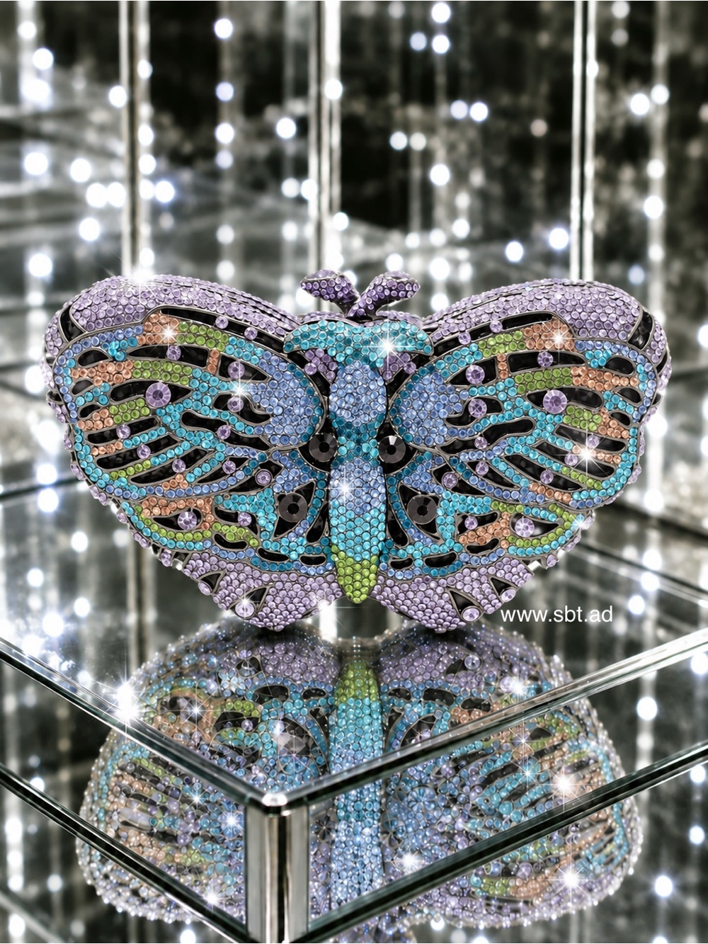NWT Butterfly Clutch Purse Swarovski Crystal Rhinestone Luxury Evening Bag +Gift